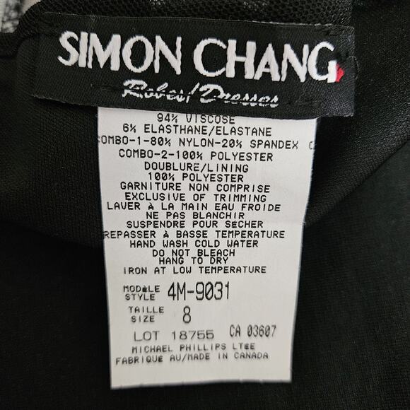 Simon Chang Designer Black Shift Dress Wearable Art Mesh Lace Shoulders Size 8 - Picture 9 of 10